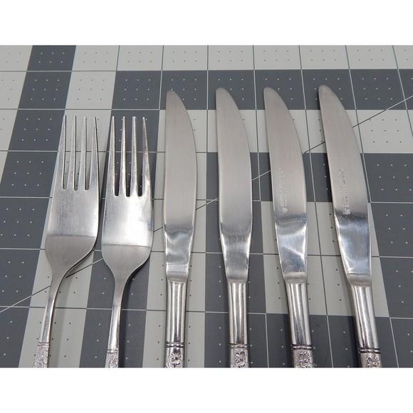 Stanley Roberts Rose Royale Stainless Steel Knives Forks Taiwan Lot of 6 - Picture 3 of 9
